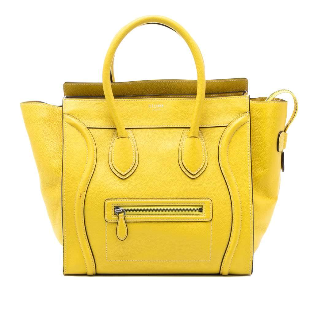 Celine Mini Calfskin Luggage Tote Yellow Leather Good - Front View