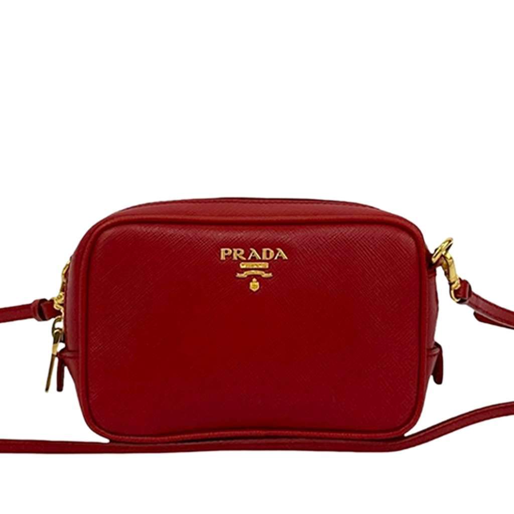 Prada Mini Saffiano Camera Bag Red Leather Very good condition - Front View