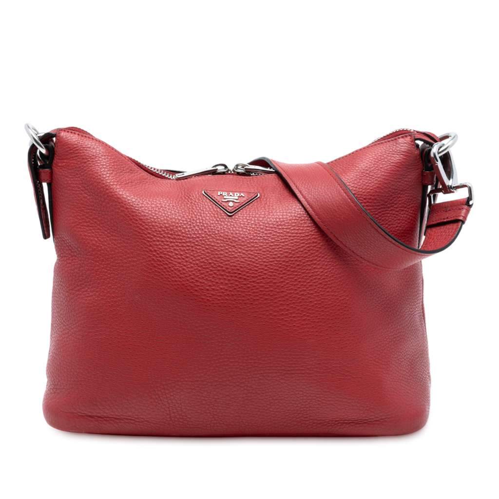 Prada Vitello Daino Shoulder Bag Red Leather Very good - Front View