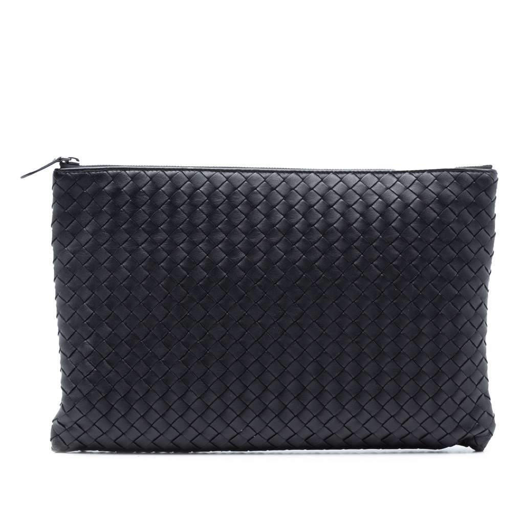 Bottega Veneta Nappa Intrecciato Clutch Black Leather Good - Front View