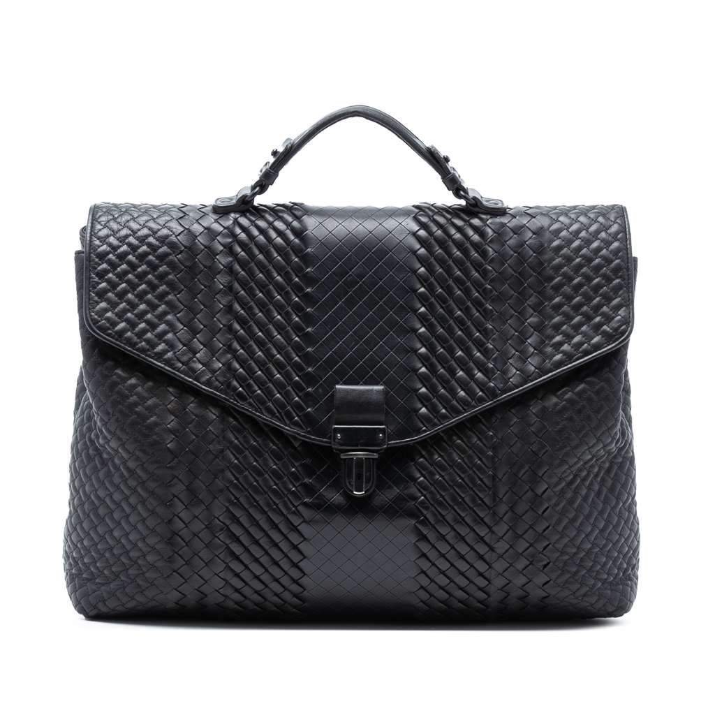 Bottega Veneta Nappa Intreccio Imperatore Business Bag Brown Leather Good - Front View