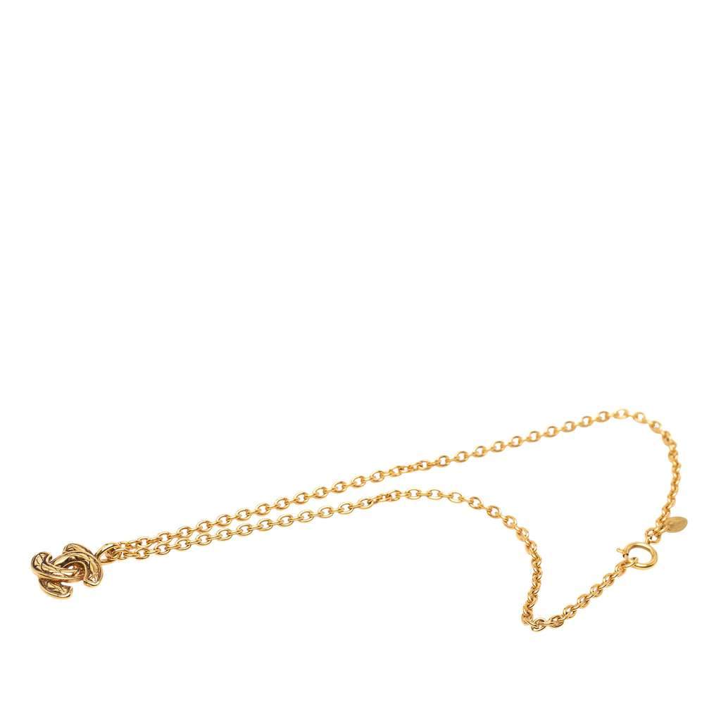 Chanel Gold Plated Quilted CC Pendant Necklace Gold Metal Very good - Front View