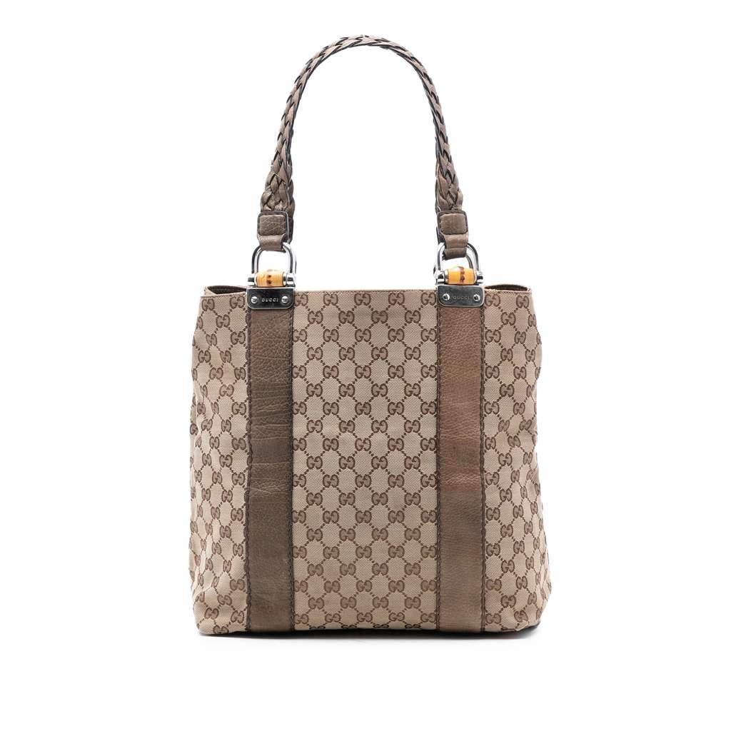 Gucci Large GG Canvas Bamboo Libeccio Tote Brown Canvas Good - Front View
