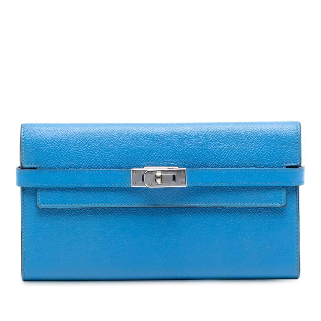 Hermès Epsom Kelly Longue Wallet Blue Leather Good condition - Front View