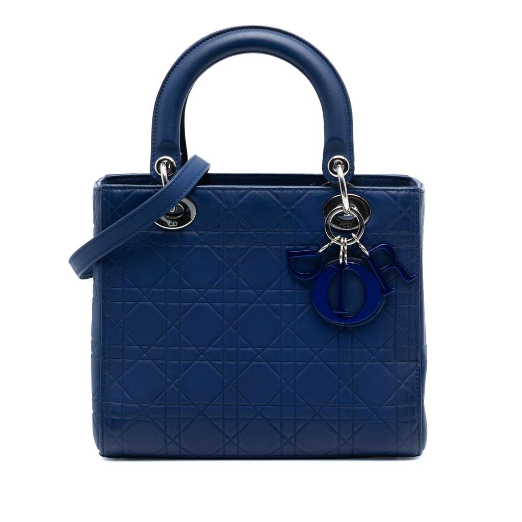 Dior Medium Ultra Matte Calfskin Cannage Embossed Lady Dior Blue Leather Very good - Front View