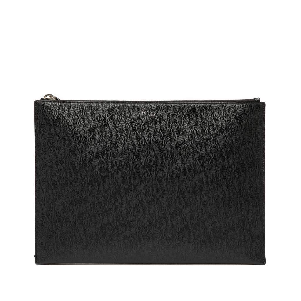 Saint Laurent Grain De Poudre Zipped Tablet Holder Black Leather Good - Front View