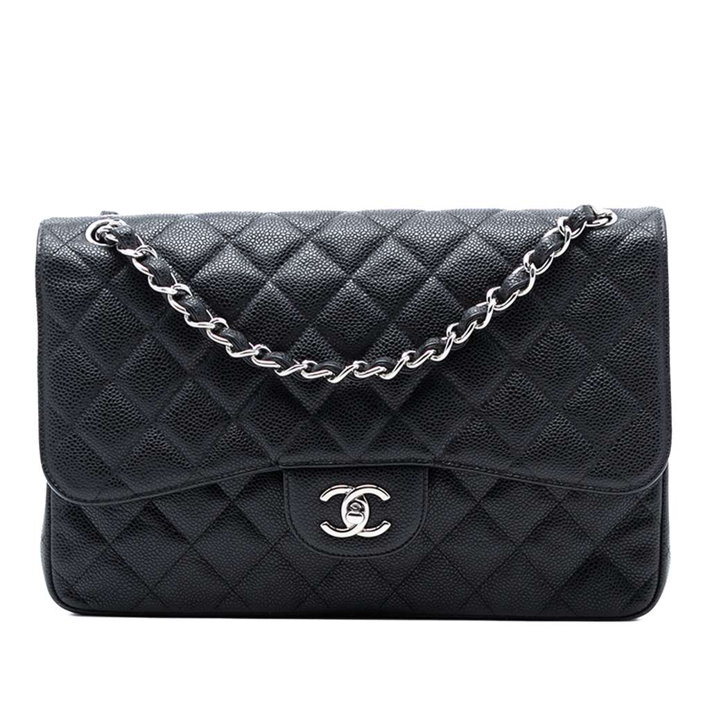Chanel Jumbo Classic Caviar Double Flap Black Leather Very good condition - Front View