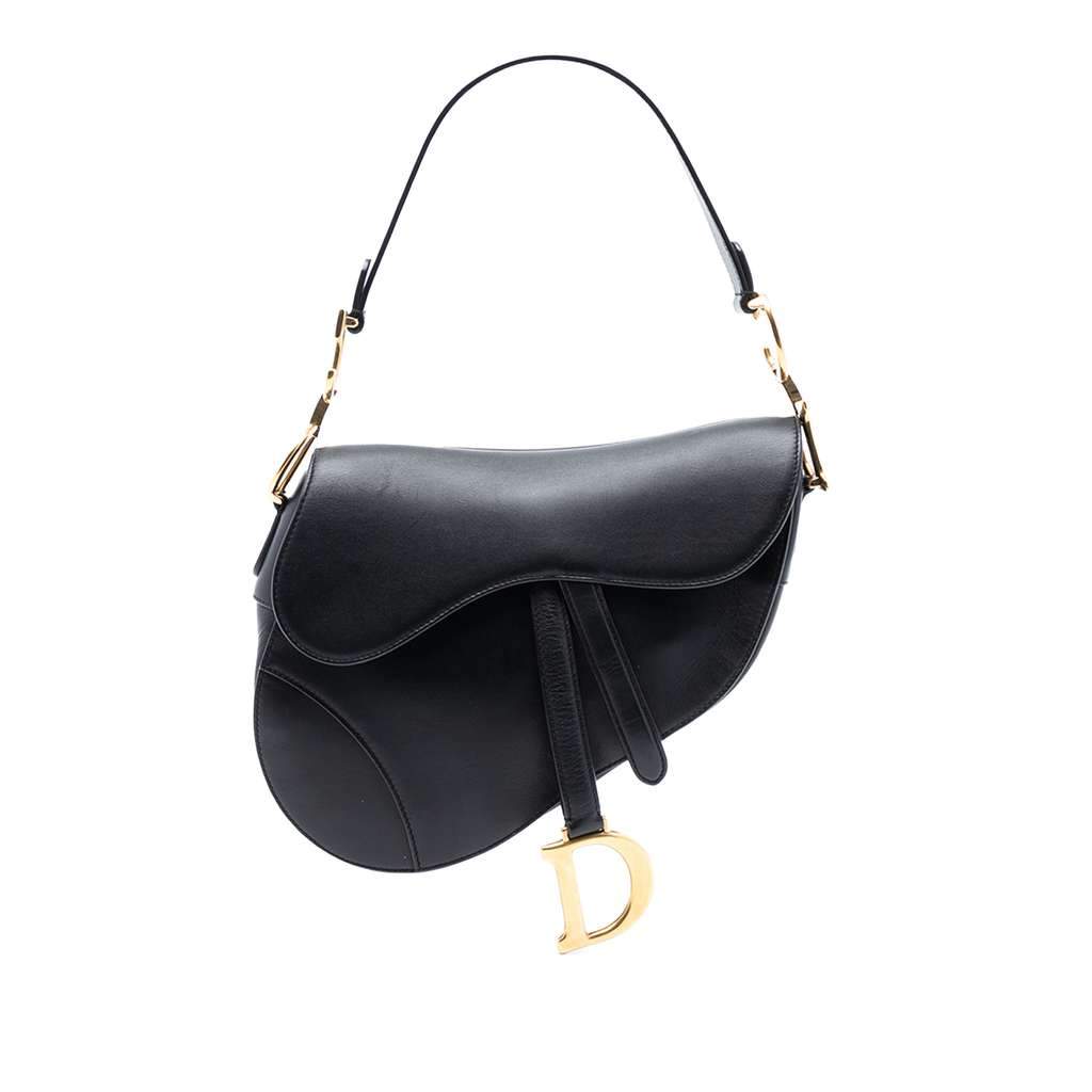 Dior Smooth Calfskin Saddle Bag Black Leather Good - Front View