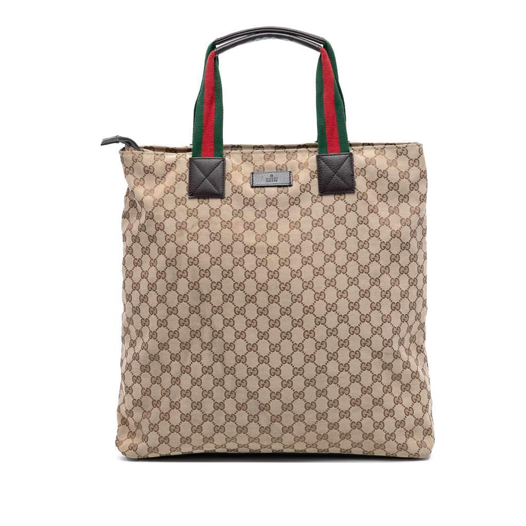 Gucci GG Canvas Web Tote Brown Canvas Good - Front View