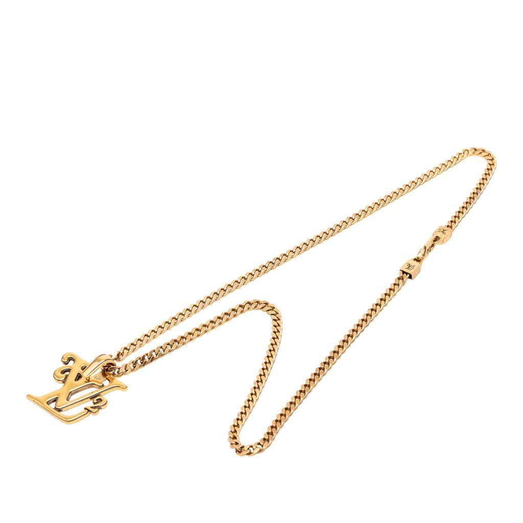 Louis Vuitton Nigo Gold Plated Squared Logo Pendant Necklace Gold Metal Very good condition - Front View