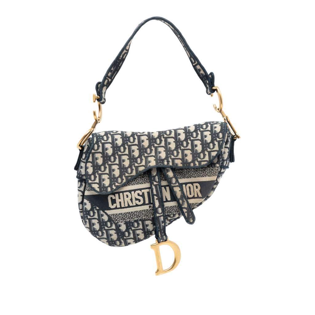 Dior Oblique Embroidered Canvas Saddle Bag Blue Canvas Very good condition - Front View