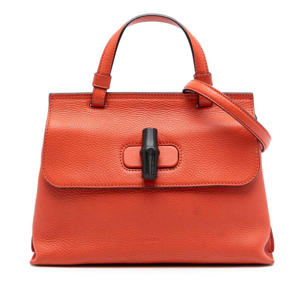 Gucci Small Leather Bamboo Daily Satchel Orange Leather Very good - Front View
