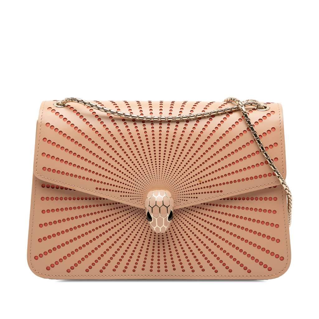 Bvlgari Medium Laser Cut Calfskin Serpenti Forever Diamond Blast Sunshine Crossbody Brown Leather Good - Front View