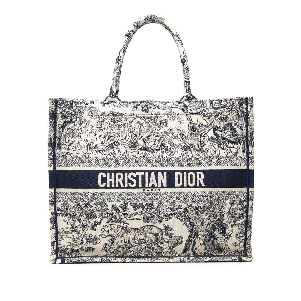 Dior Large Canvas Embroidered Dioriviera Toile De Jouy Book Tote Blue Canvas Fair - Front View