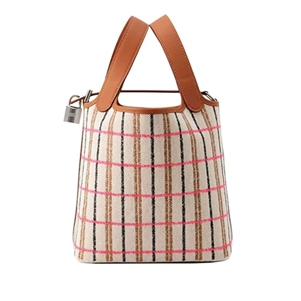 Hermès H Canvas and Swift Couverture Carre Picotin Lock 18 Brown Canvas Never worn - Front View