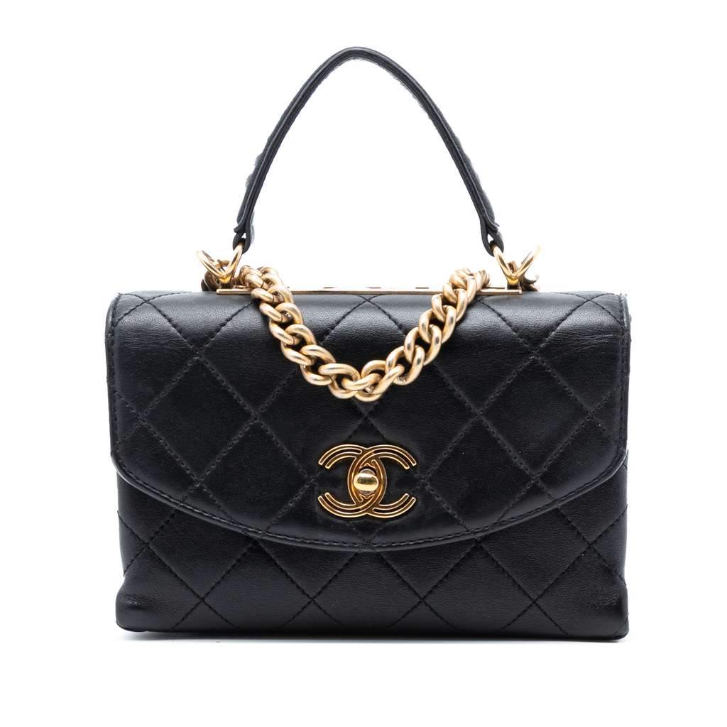 Chanel Small Quilted Lambskin Trendy Spirit Top Handle Bag Black Leather Very good condition - Front View