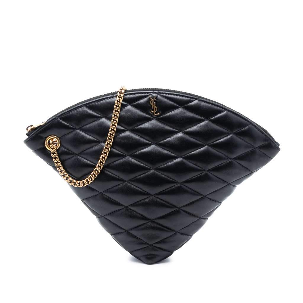 Saint Laurent Large Quilted Lambskin Sade Triangle Pouch Black Leather Very good condition - Front View
