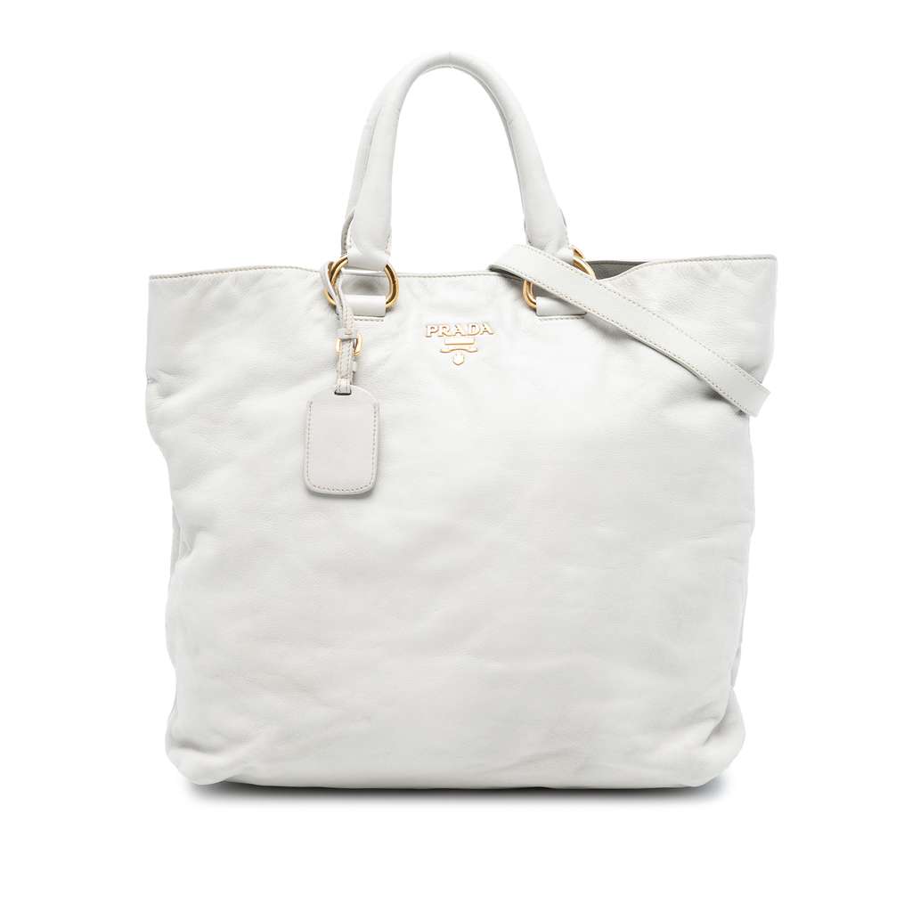 Prada Soft Calf Open Convertible Tote White Leather Very good condition - Front View