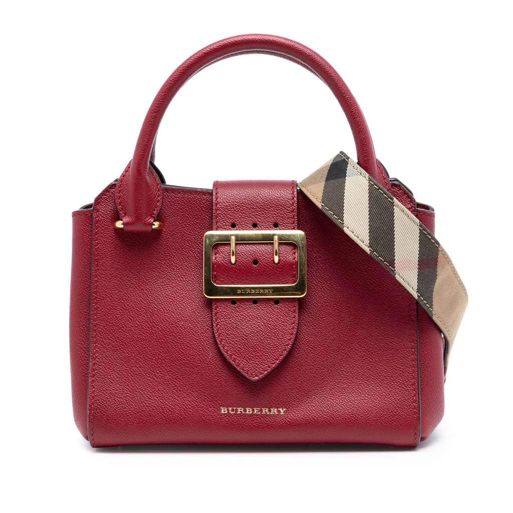Burberry Small Grained Leather Buckle Tote Red Leather Good - Front View