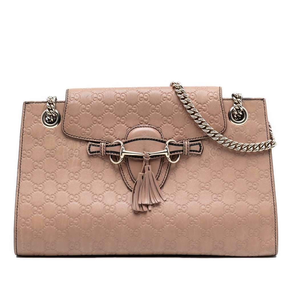 Gucci Large Guccissima Emily Shoulder Bag Brown Leather Very good - Front View