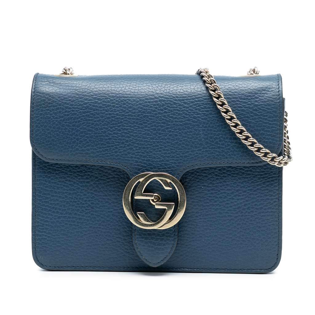 Gucci Small Dollar Calfskin Interlocking G Crossbody Blue Leather Very good - Front View