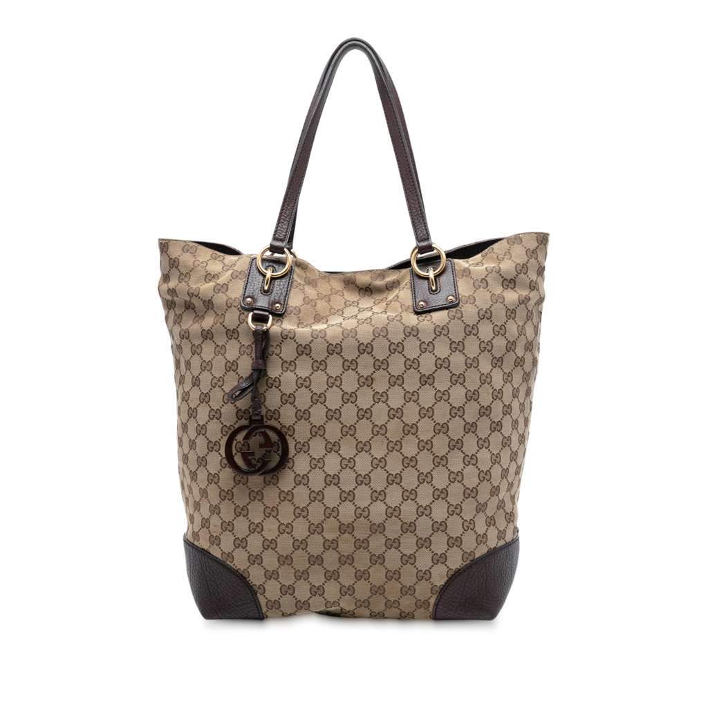 Gucci Large GG Canvas GG Charm Tote Brown Canvas Good - Front View