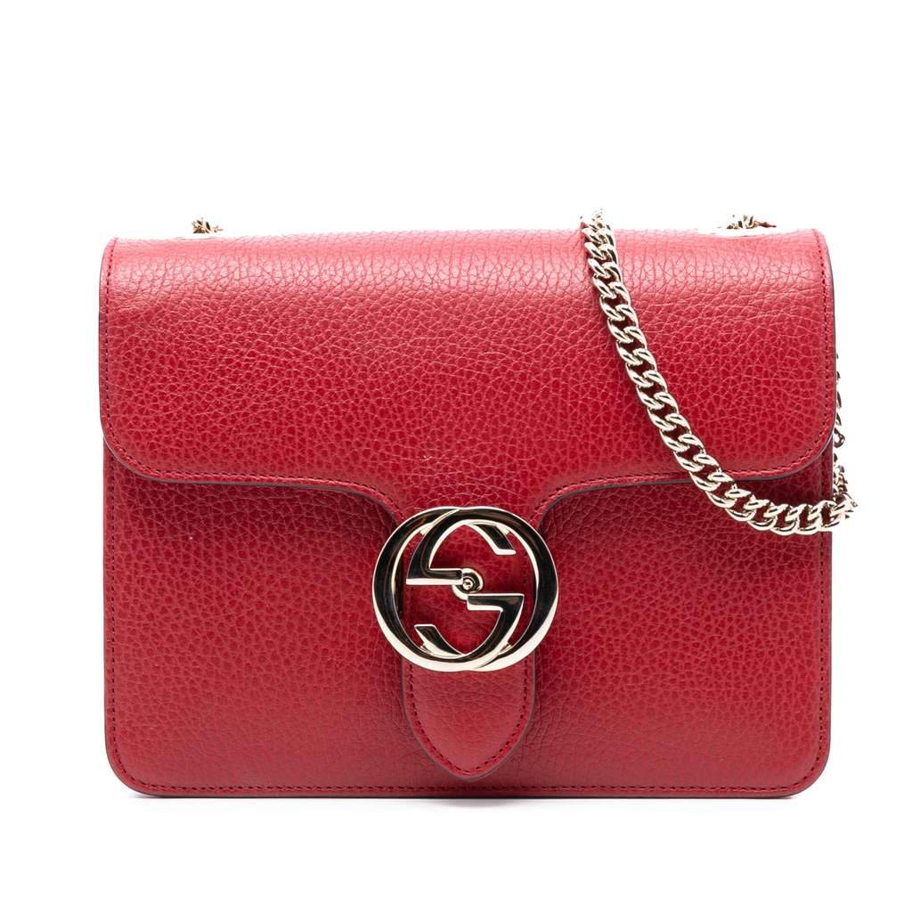 Gucci Small Dollar Calfskin Interlocking G Crossbody Red Leather Very good condition - Front View