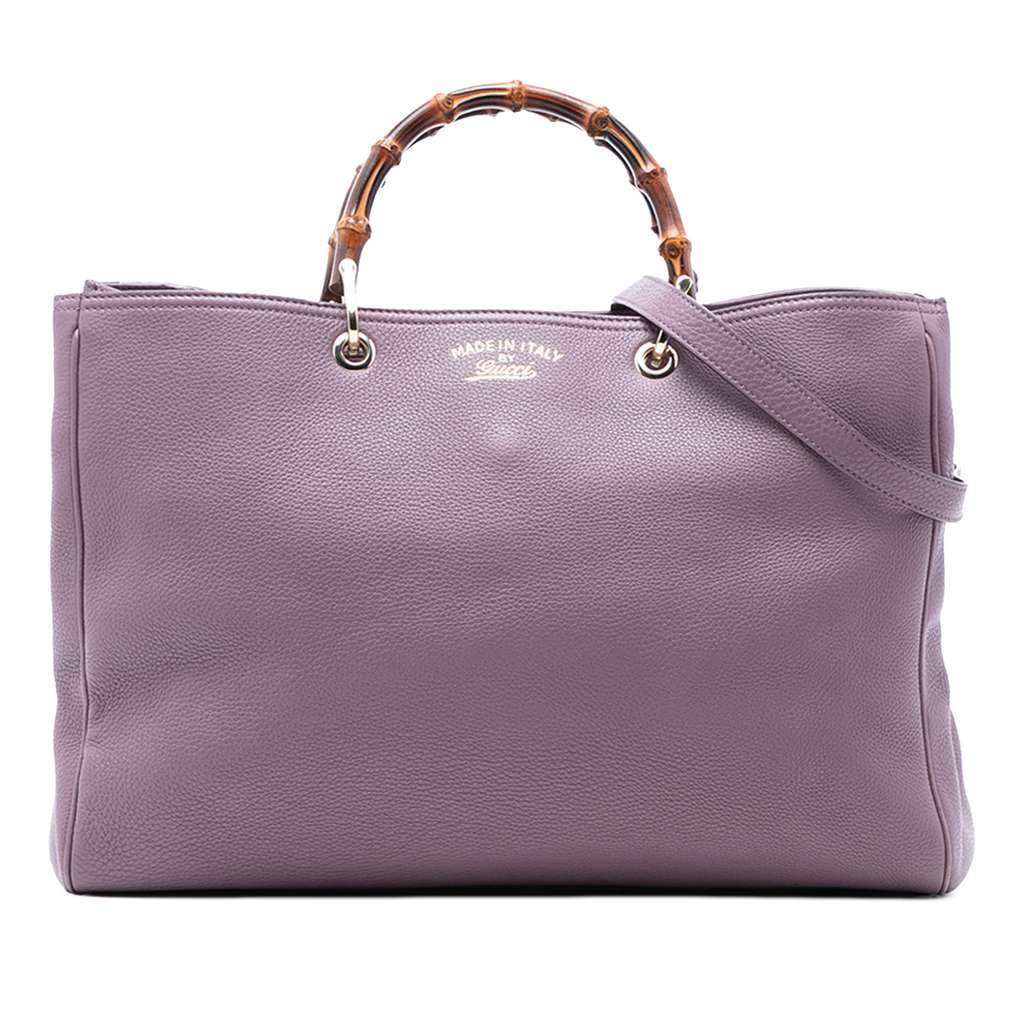 Gucci Large Calfskin Bamboo Shopper Satchel Purple Leather Very good condition - Front View