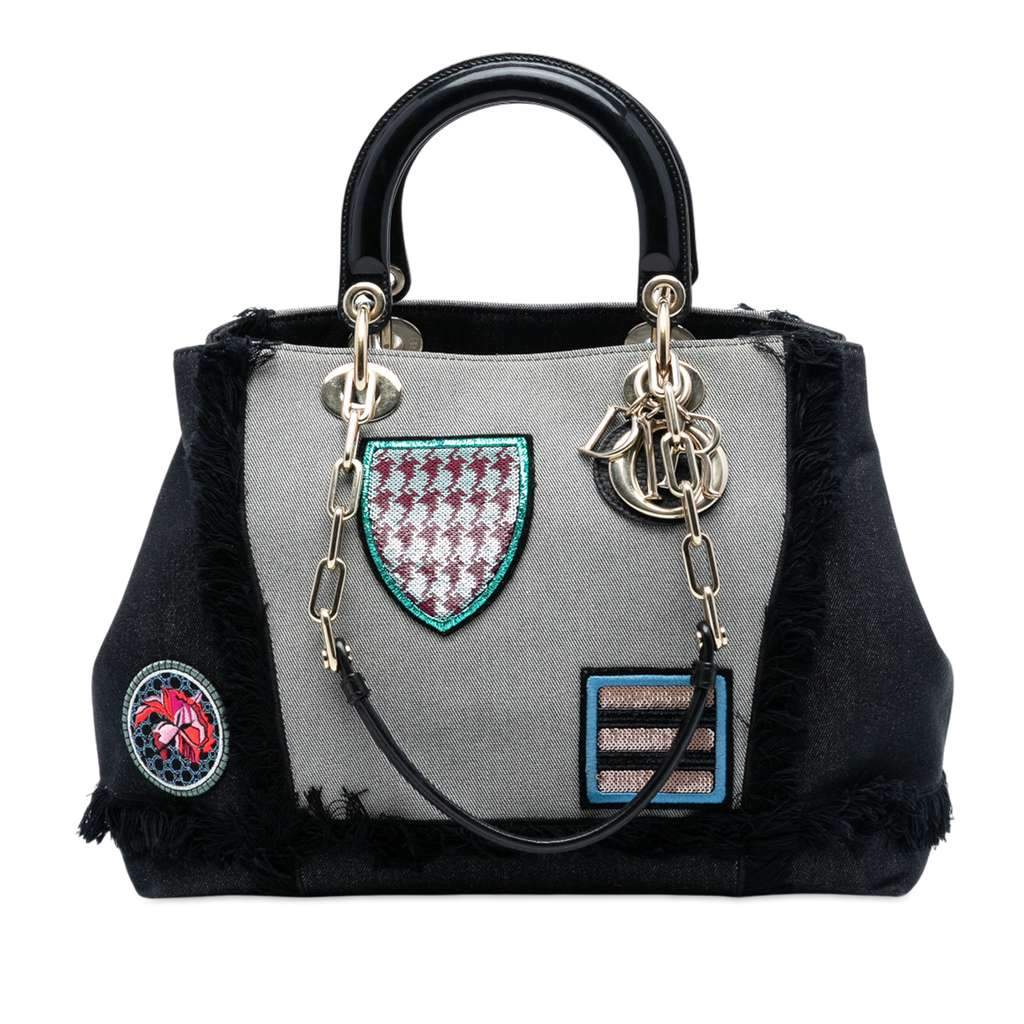 Dior Denim Patch D Light Satchel Black Denim Very good - Front View