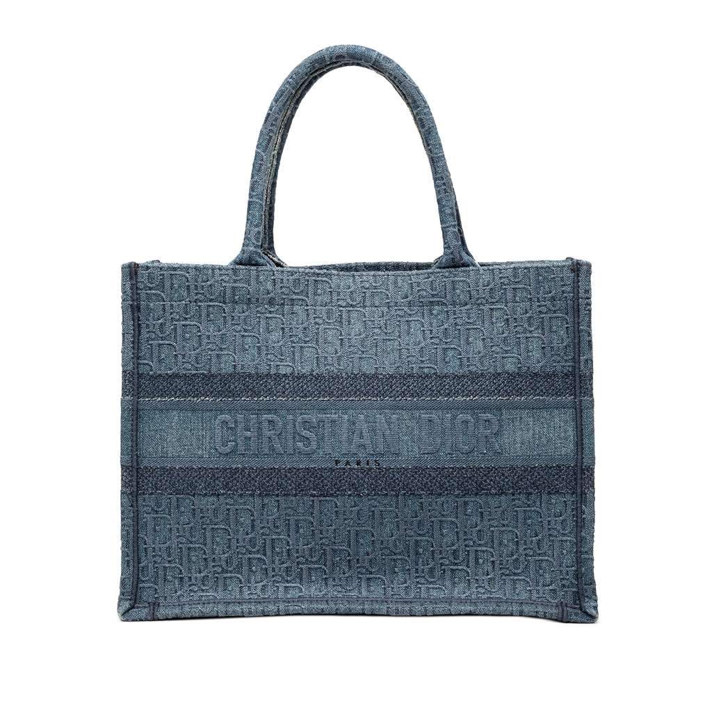 Dior Medium Oblique Denim Book Tote Blue Denim Very good - Front View