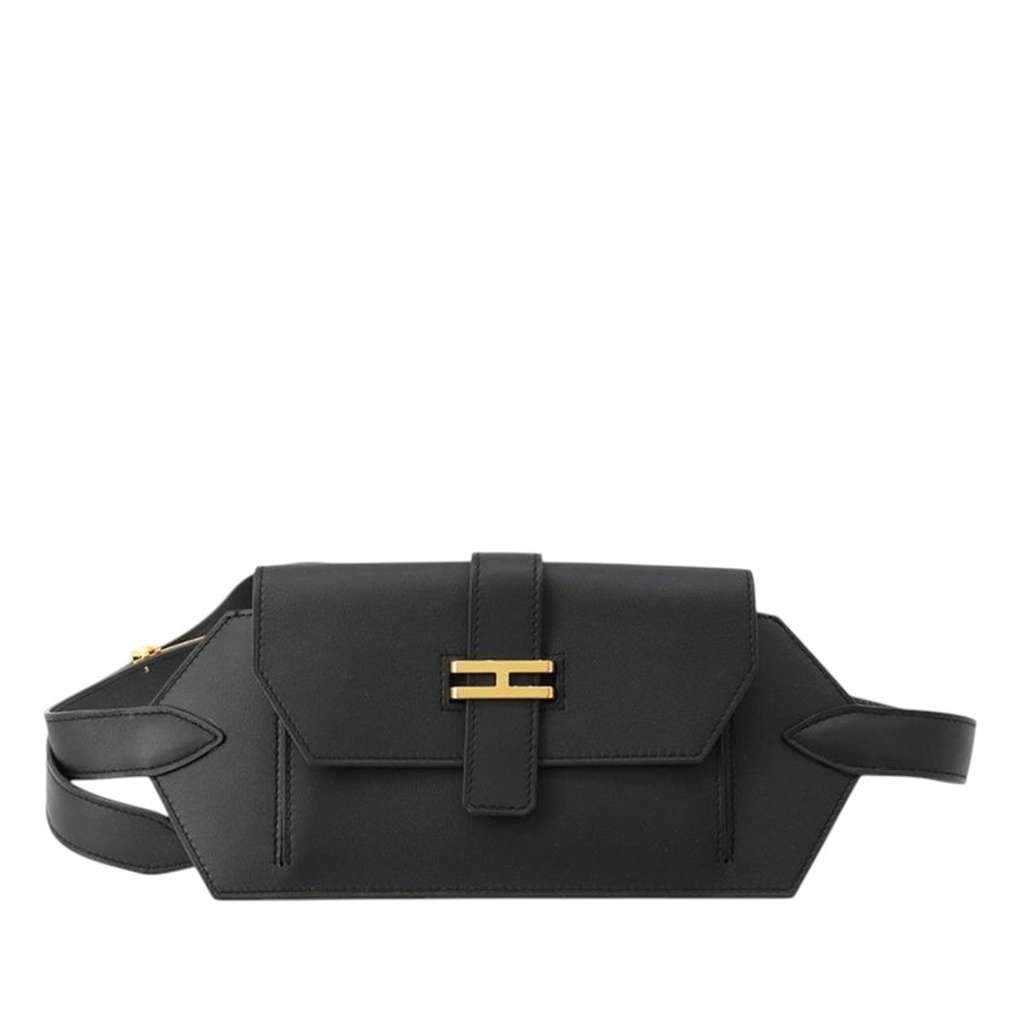 Hermès Swift Elan Pocket 24 Belt Bag Black Leather Very good condition - Front View