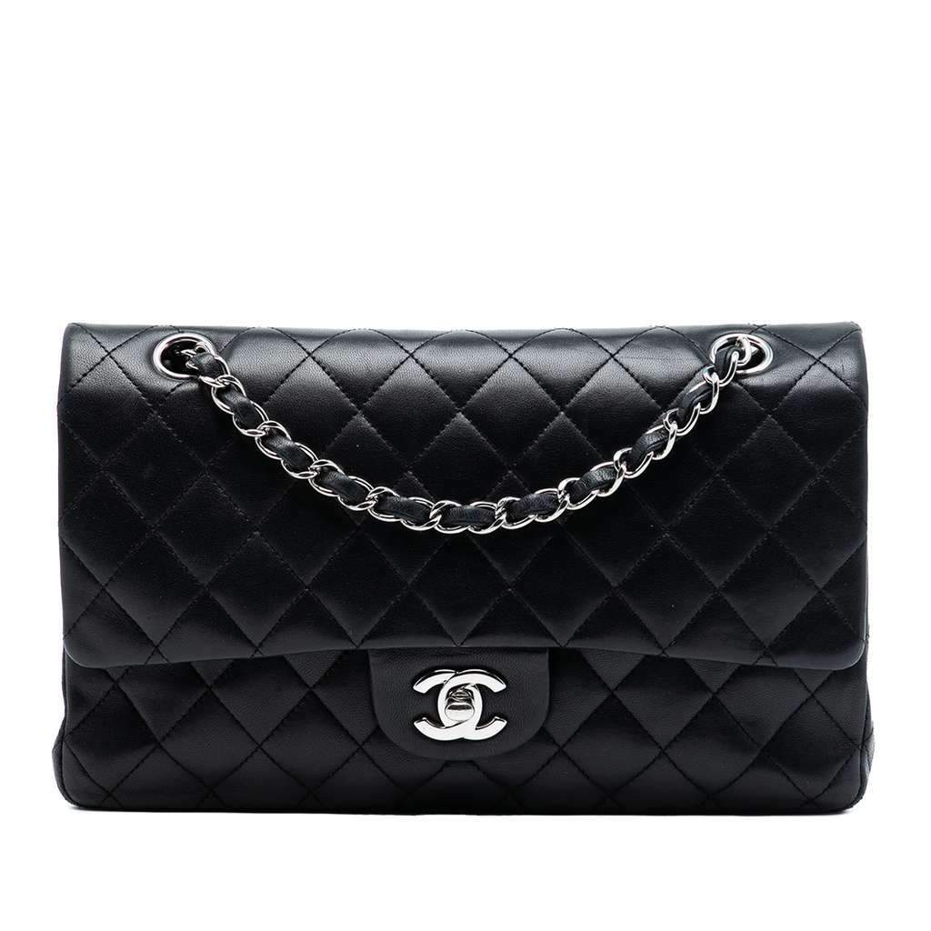 Chanel Medium Classic Lambskin Double Flap Black Leather Good condition - Front View