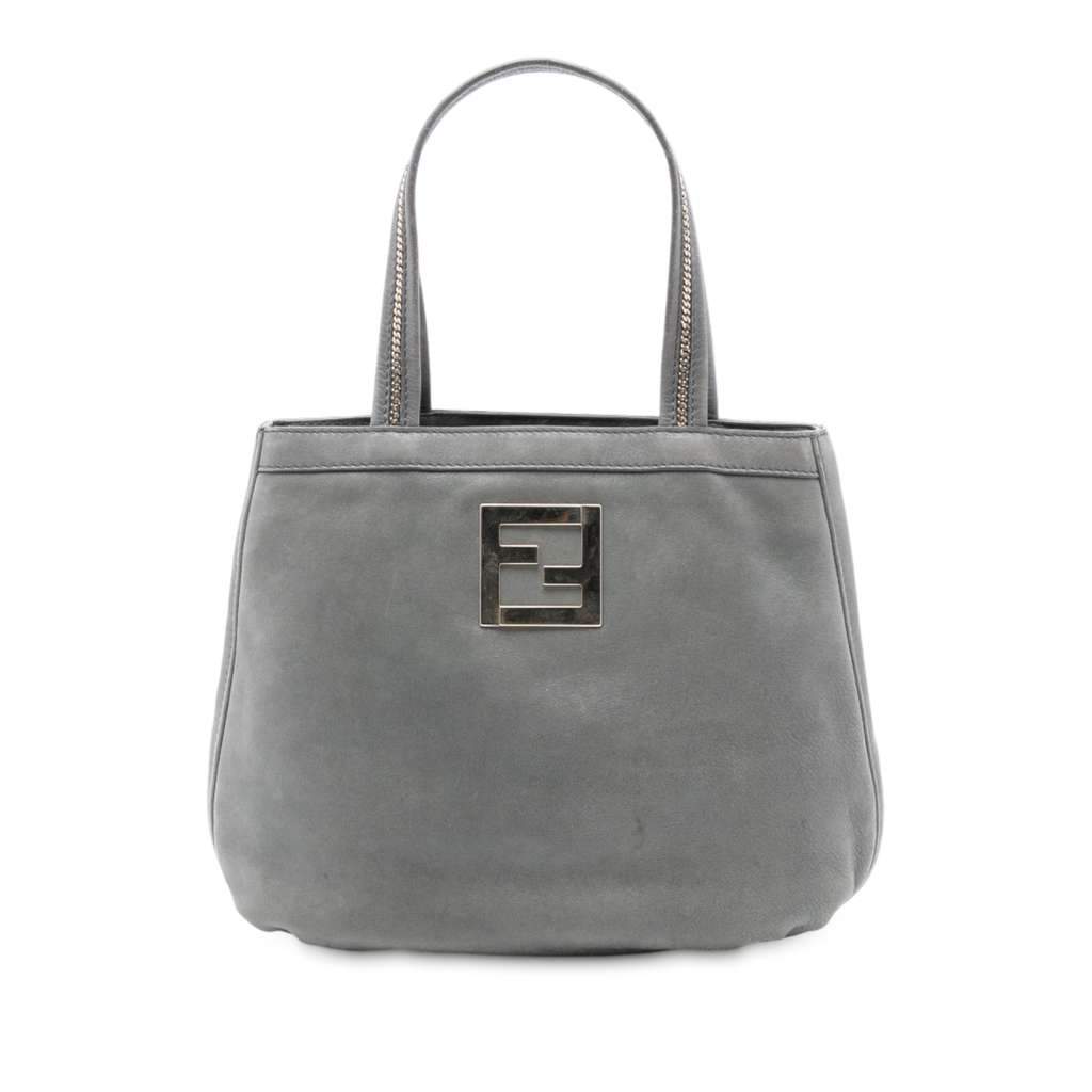 Fendi Nubuck FF Chains Tote Grey Leather Very good - Front View