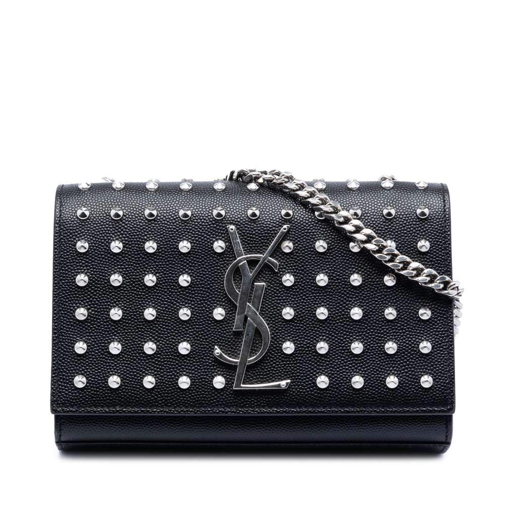 Saint Laurent Mini Grain De Poudre Studded Kate Shoulder Bag Black Leather Very good condition - Front View