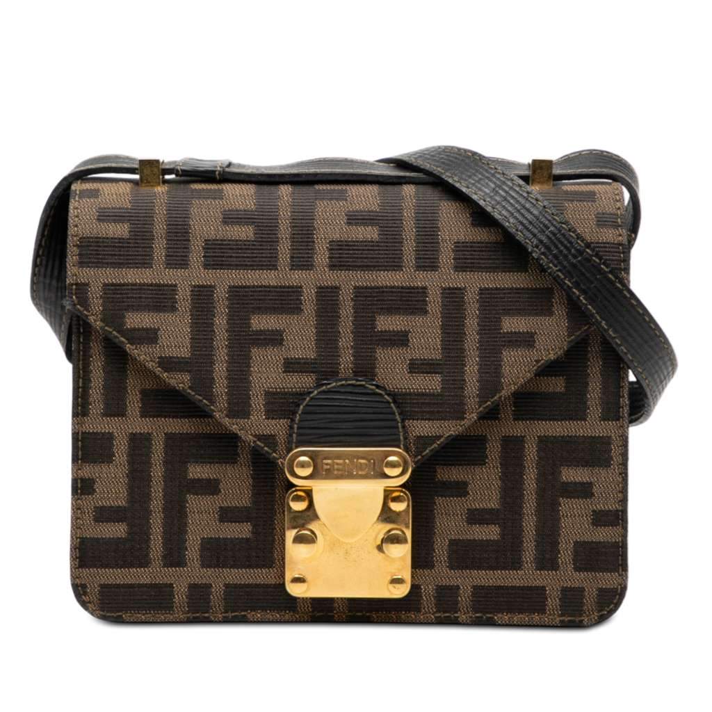 Fendi Zucca Canvas Flap Crossbody Brown Canvas Very good - Front View