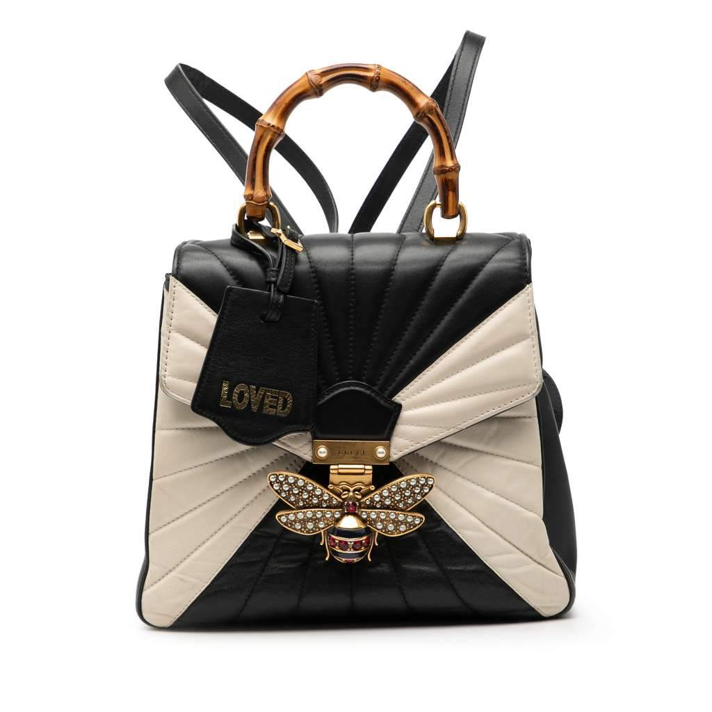 Gucci Bicolor Calfskin Bamboo Trapuntata Queen Margaret Backpack Black Leather Very good condition - Front View