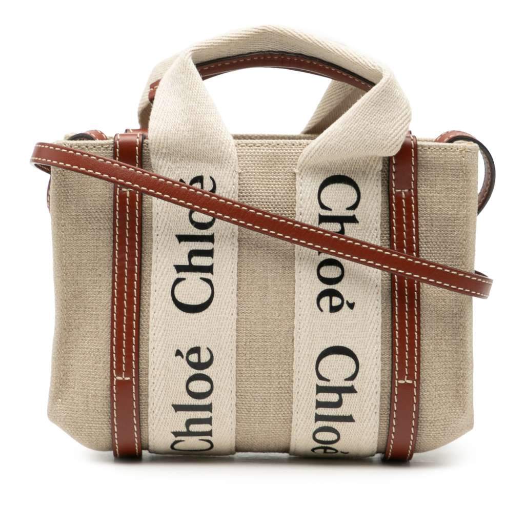 Chloé Mini Canvas Woody Satchel Brown Canvas Very good condition - Front View