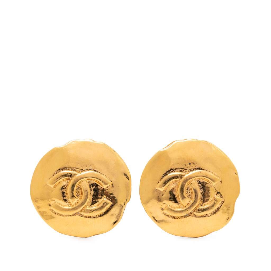 Chanel CC Gold Plated Round Clip On Earrings Gold Metal Very good - Front View