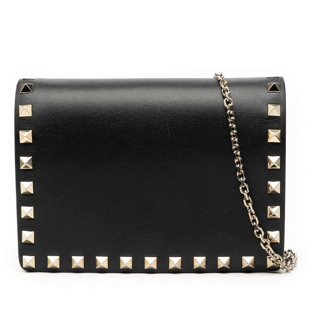Valentino Leather Rockstud Chain Pouch Black Leather Good - Front View