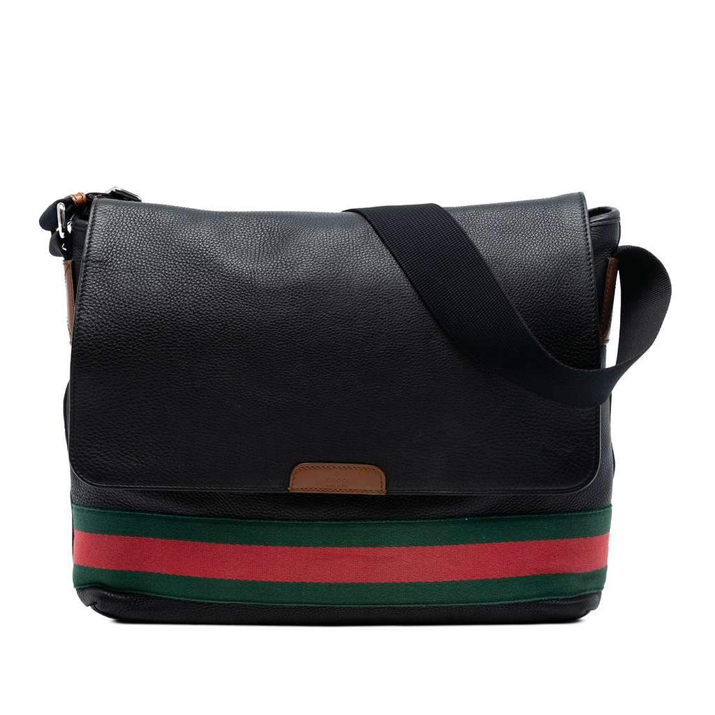 Gucci Leather Web Messenger Bag Black Leather Very good condition - Front View