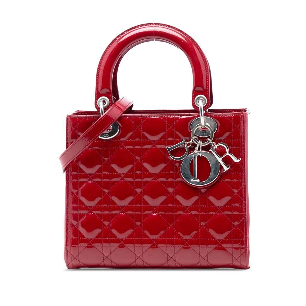 Dior Medium Patent Cannage Lady Dior Red Leather Very good - Front View