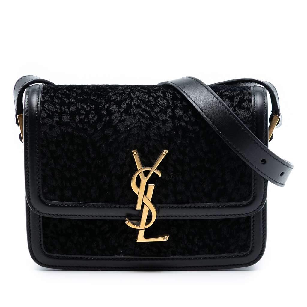 Saint Laurent Small Velvet Solferino Satchel In Box Black Velvet Very good - Front View