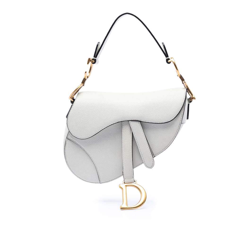 Dior Mini Grained Calfskin Saddle Bag White Leather Very good - Front View