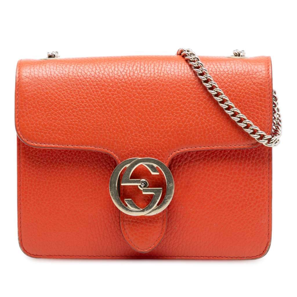Gucci Small Dollar Calfskin Interlocking G Crossbody Orange Leather Very good - Front View