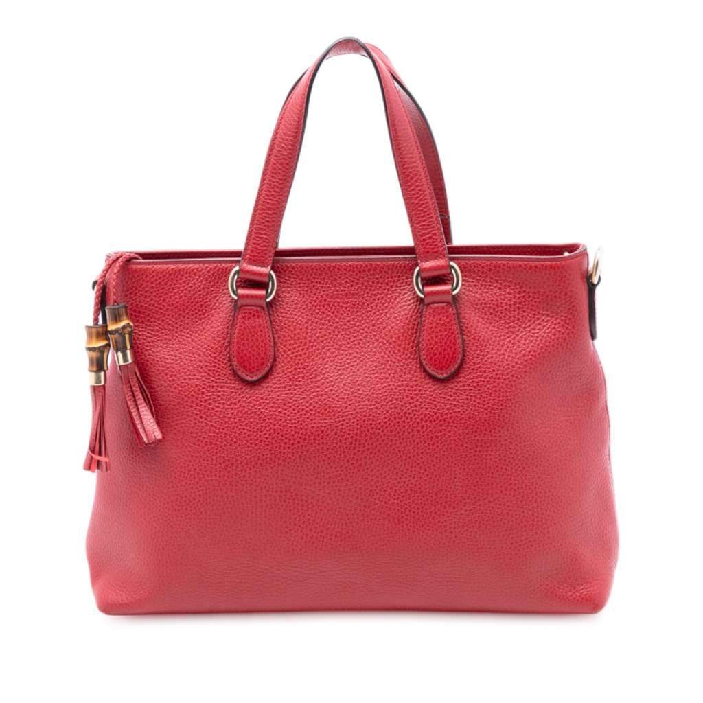 Gucci Leather Bamboo Tassel Satchel Red Leather Very good - Front View