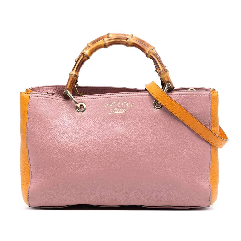 Gucci Medium Bicolor Calfskin Bamboo Shopper Satchel Pink Leather Very good condition - Front View