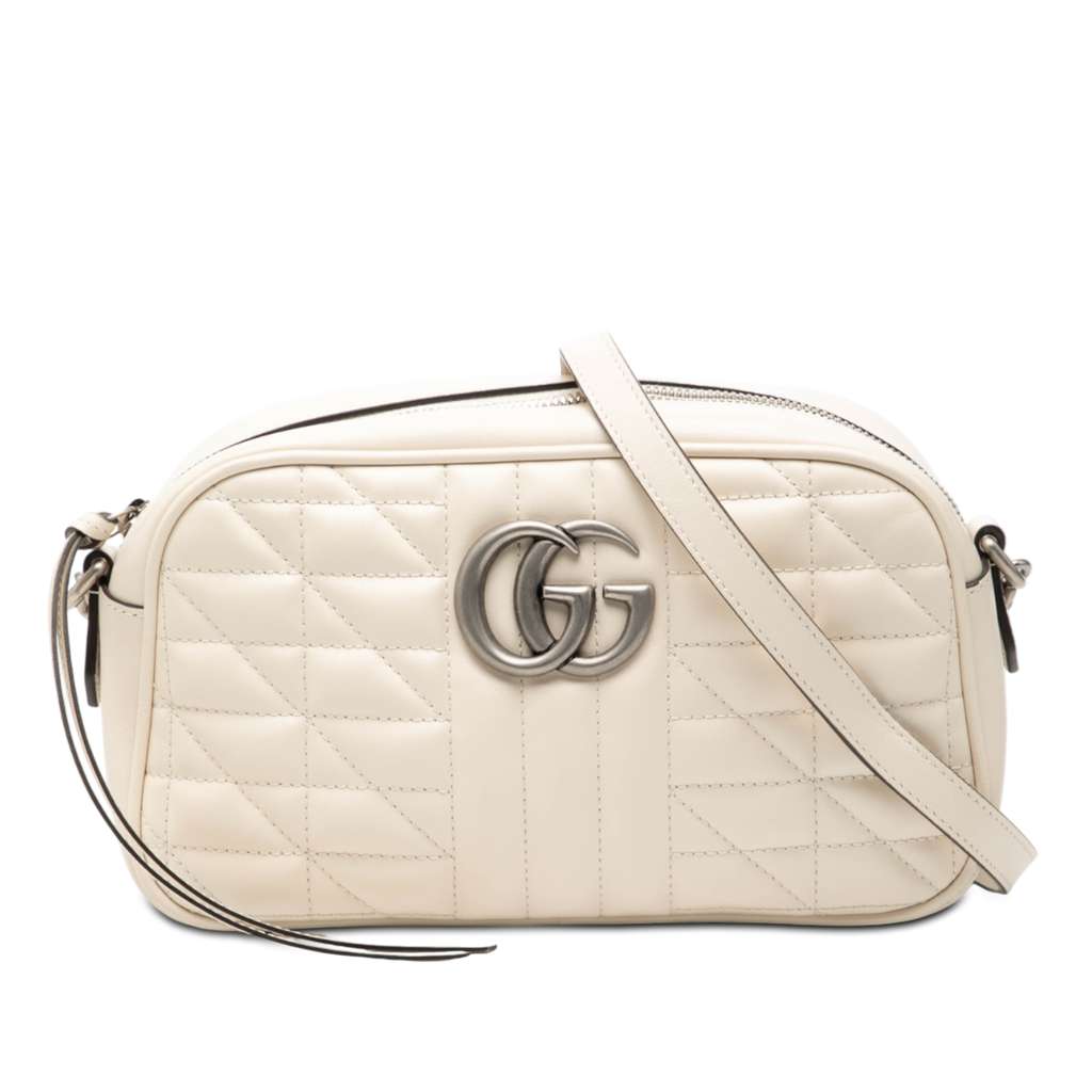 Gucci Small GG Marmont Matelasse Leather Aria Crossbody White Leather Very good - Front View