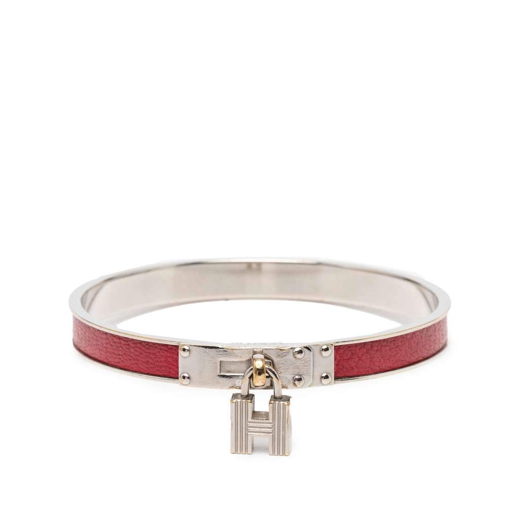 Hermès Leather Kelly H Cadena Lock Bangle Bracelet Red Leather Good condition - Front View
