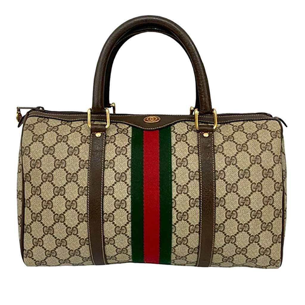 Gucci GG Supreme Web Boston Brown Canvas Good - Front View