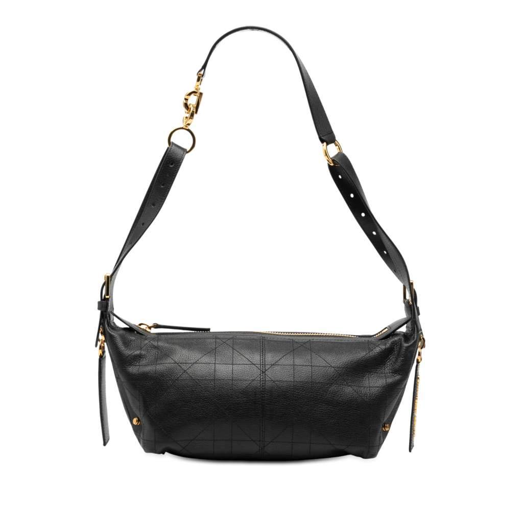 Dior Small Crinkled Calfskin Macrocannage D Journey Bag Black Leather Good - Front View